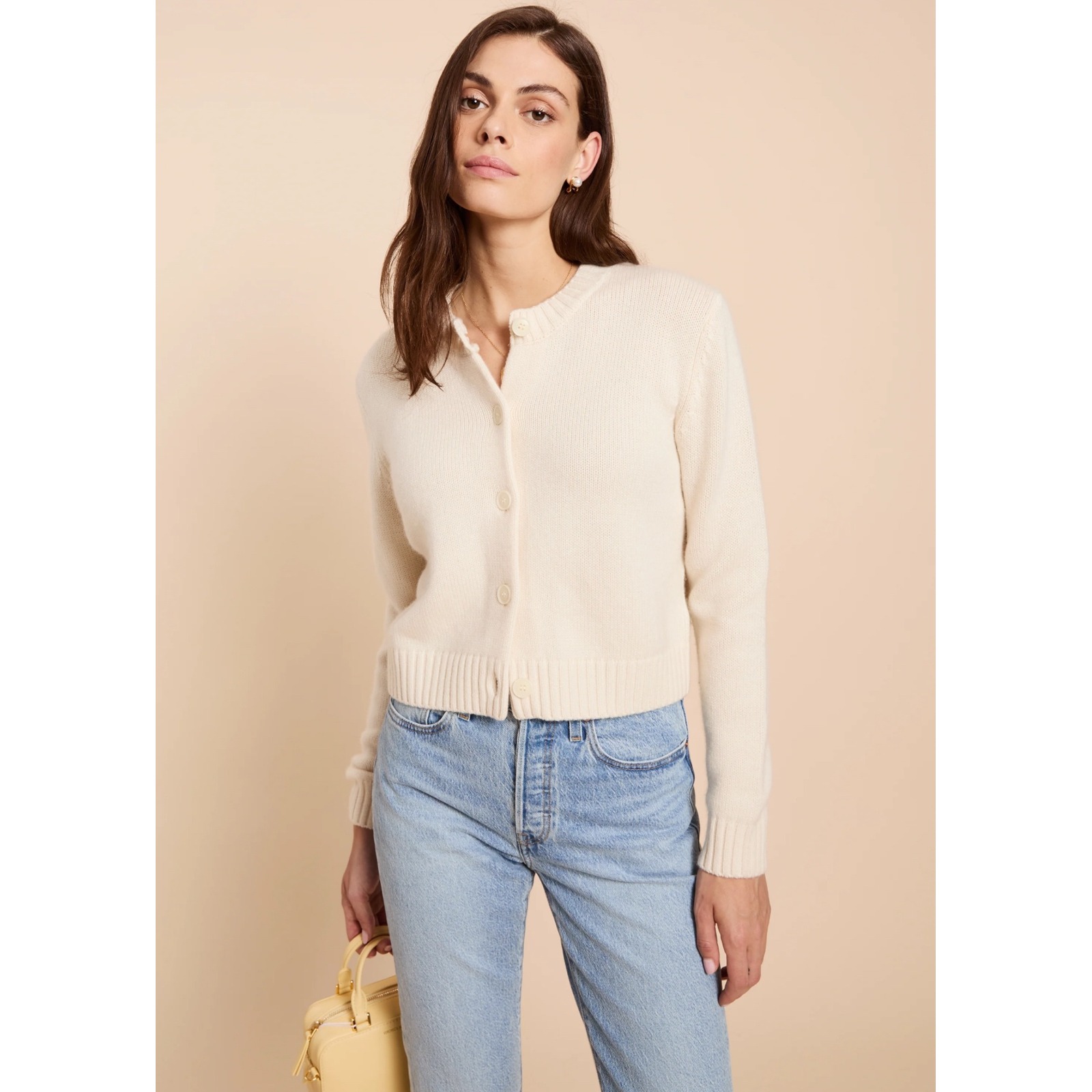 Caara Ivory Wool Cashmere Blend Crewneck Button Front Cardigan C24kswh53200 M